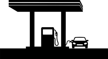 Illustration of a gas station with a car on a white backgroundのイラスト素材