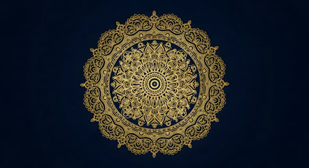 Intricate patterns. Symmetrical shapes. Art design on dark blue background.の素材