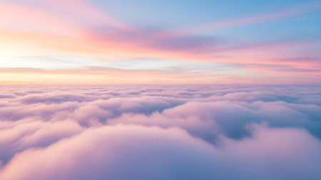 Soft clouds during sunset. Colorful sky, dreamy atmosphere, scenic vista.の素材