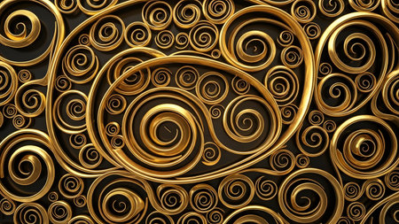Ornate pattern with shiny metal surface decoration decorative golden design. Spirals texture.の素材