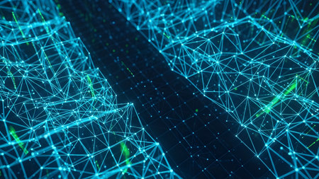 Network connection structure. Digital communication. Lines and dots. Tech background.の素材