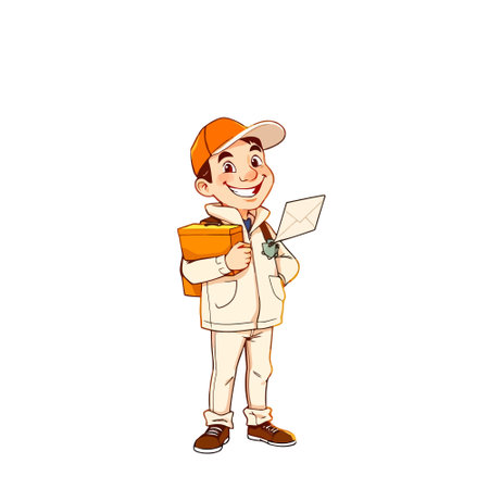 A smiling young delivery man Cartoon Vector Illustration isolated on a white backgroundのイラスト素材
