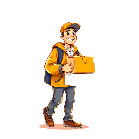 A smiling young delivery man Cartoon Vector Illustration isolated on a white backgroundのイラスト素材