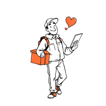 A smiling young delivery man Cartoon Vector Illustration isolated on a white backgroundのイラスト素材