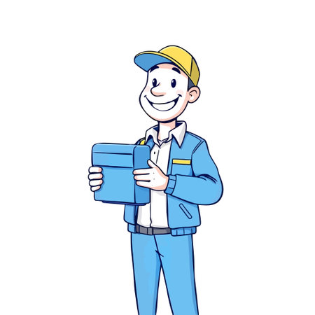 A smiling young delivery man Cartoon Vector Illustration isolated on a white backgroundのイラスト素材