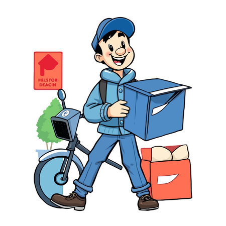 A smiling young delivery man Cartoon Vector Illustration isolated on a white backgroundのイラスト素材