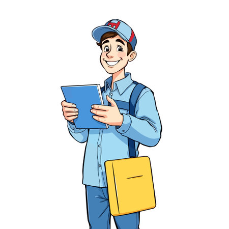 A smiling young delivery man Cartoon Vector Illustration isolated on a white backgroundのイラスト素材