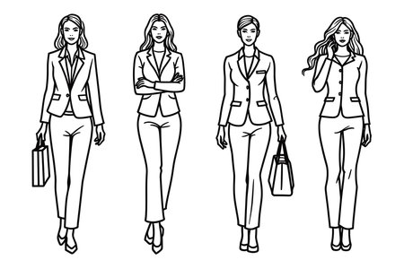 Fashion models in sketch-style. Vector illustration of a woman in business clothes.のイラスト素材