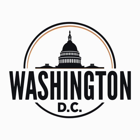 A vector illustration showcasing the iconic skyline of Washington, D.C., featuring landmarks and monuments such as the Washington Monument and the U.S. Capitolのイラスト素材