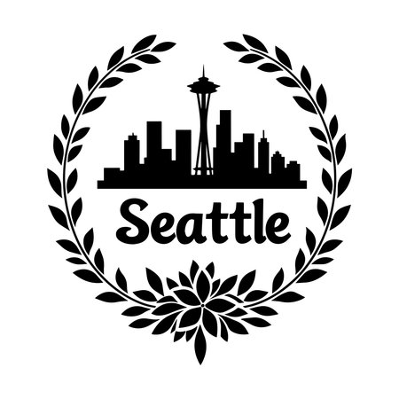 A clean and modern silhouette of the Seattle skyline featuring iconic landmarks like the Space Needle, ideal for urban design projects and city-themed visuals.のイラスト素材
