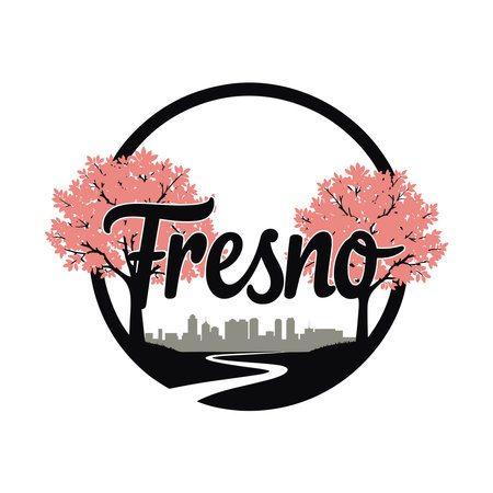 Elegant silhouette of trees and blossoms along the Fresno Blossom Trail, perfect for nature-inspired designs, seasonal illustrations, and landscape artworkのイラスト素材