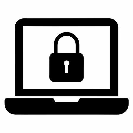 A laptop with a lock symbol on the screen, representing device security, cybersecurity, data privacy, and security software tools. Ideal for tech projects and digital safety concepts.のイラスト素材
