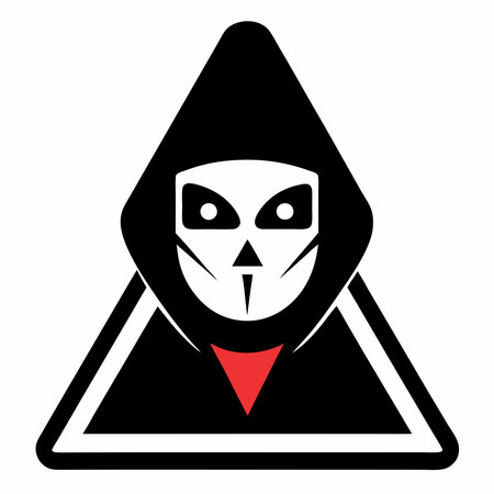 A sleek hacker mask vector icon symbolizing cybersecurity, data privacy, and security software tools. Ideal for tech projects, digital protection themes, and privacy apps.のイラスト素材