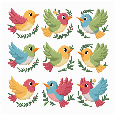 Set of Cute Parrot cartoon collection, isolated on white backgroundのイラスト素材