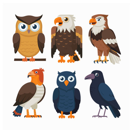 Set of Cute Parrot cartoon collection, isolated on white backgroundのイラスト素材
