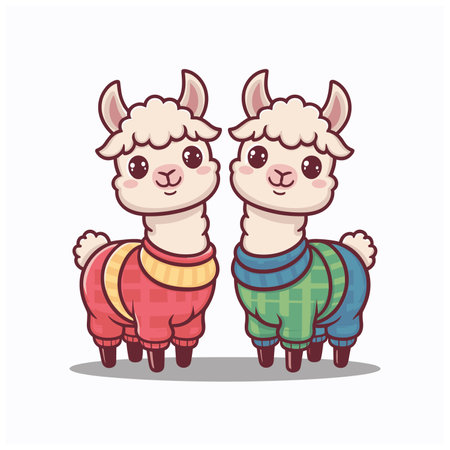 alpaca animal lying vector Illustration on a white backgroundのイラスト素材