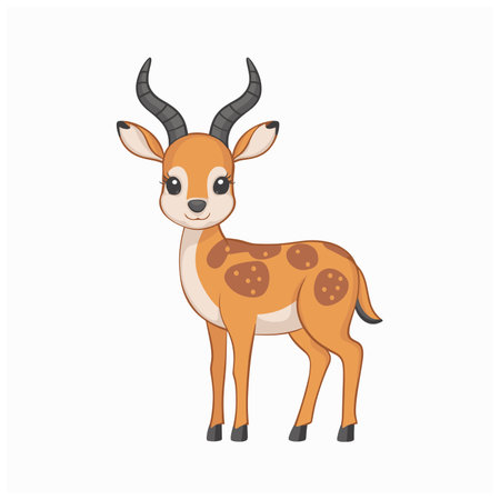 Cute antelope stands on a white background in cartoon style. Vector illustration with African animal.のイラスト素材
