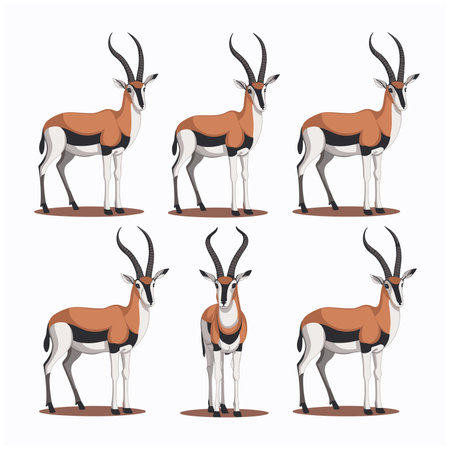 Cute antelope stands on a white background in cartoon style. Vector illustration with African animal.のイラスト素材