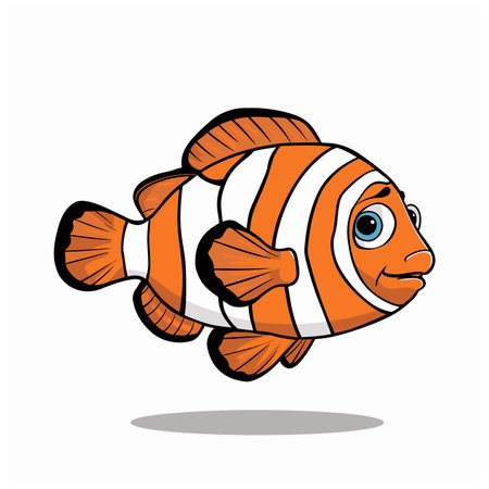 Cute cartoon clownfish. Vector flat illustration white backgroundのイラスト素材