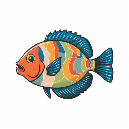 Cute cartoon clownfish. Vector flat illustration white backgroundのイラスト素材