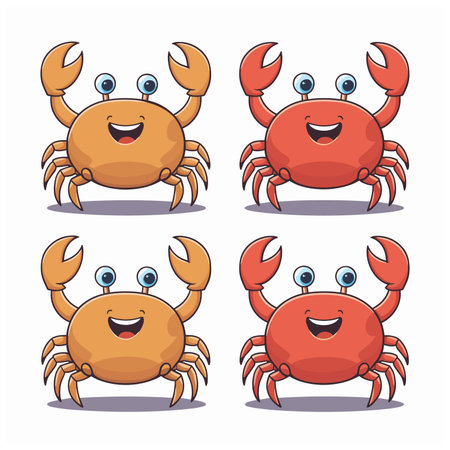 Colorful red crab vector illustration. Sea creature in flat design. Shell crab icon isolated on white background.のイラスト素材