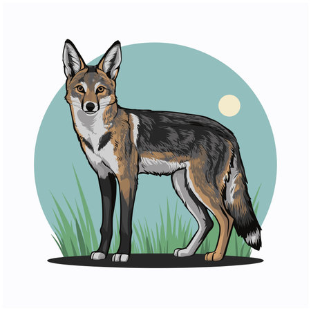 Cute Jackal cartoon animal vector illustration white backgroundのイラスト素材