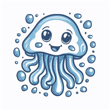 Cute Jellyfish Vector Illustration on White backgroundのイラスト素材