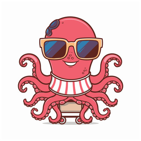 Cute Octopus Cartoon Mascot Character With Sunglasses Vector Illustrationのイラスト素材