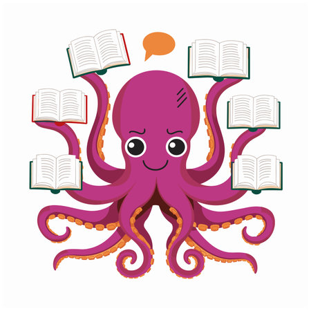 Octopus reading a book. Vector illustration of a cartoon character.のイラスト素材
