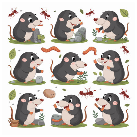 cute mole on white background. Vector illustration with animal in cartoon style.のイラスト素材
