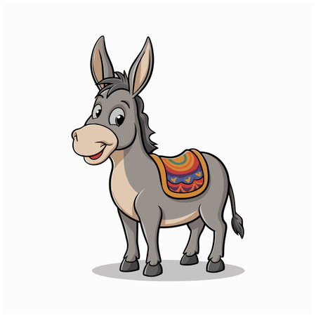 Cute cartoon funny donkey Vector illustration for children. Vector illustration of Cute cartoon funny donkey on white background.のイラスト素材