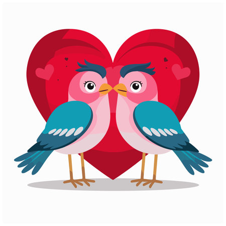 Cute lovebirds couple standing on a tree branch white backgroundのイラスト素材