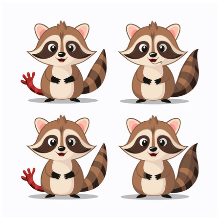 Cute Baby Raccoons Cartoon Illustration Design Isolated on White Backgroundのイラスト素材