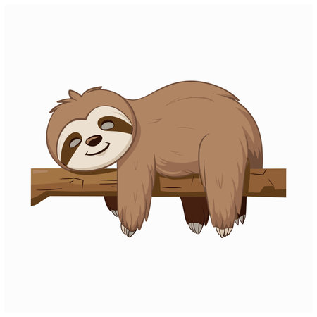 cute baby sloths. Lazy wild animal lies on branch, climbs trees or eats green leaves. Vector illustration in flat style. white backgroundのイラスト素材
