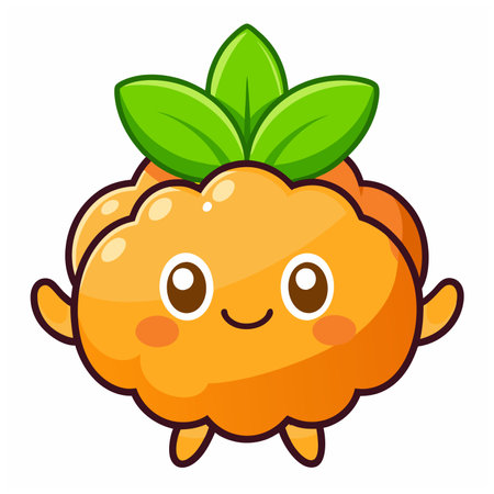 Cloudberry with leaves isolated on a white background. Vector illustrationのイラスト素材
