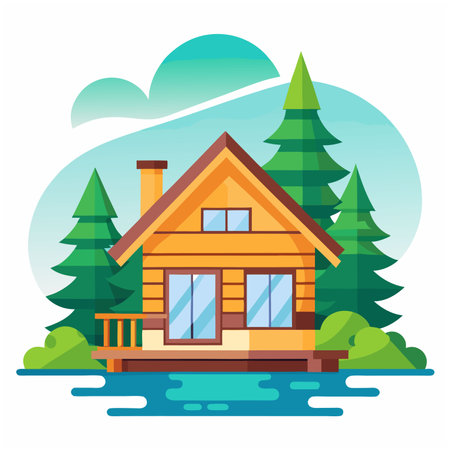 Bungalow building Illustration on white background.のイラスト素材