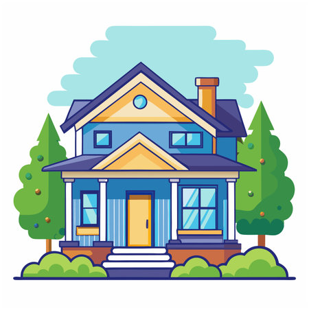 Bungalow building Illustration on white background.のイラスト素材