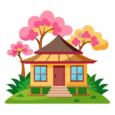 Bungalow building Illustration on white background.のイラスト素材