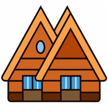 wooden cabin flat clipart vector illustration white backgroundのイラスト素材