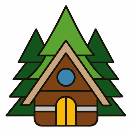 wooden cabin flat clipart vector illustration white backgroundのイラスト素材