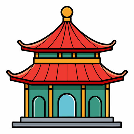 religious taoism, Chinese house building cartoon vector illustration. white backgroundのイラスト素材