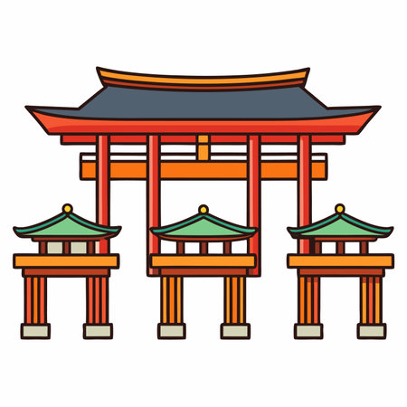 Simple colorful flat drawing of the SHINTO SHRINE, JAPANのイラスト素材