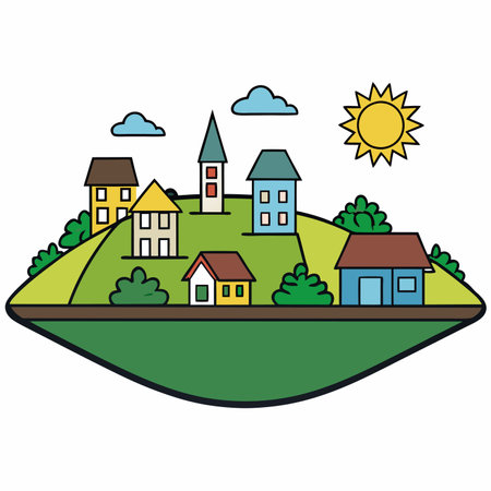 Village illustration of flat house property isolated on white backgroundのイラスト素材