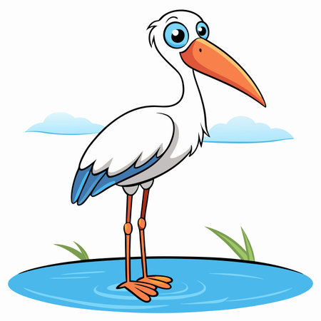 Cartoon white stork on white backgroundのイラスト素材
