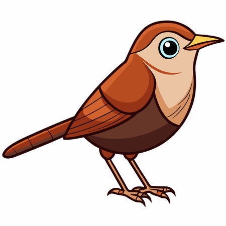 wren bird cartoon style. Isolated on white background. Vector flat illustration.のイラスト素材