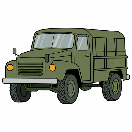 military truck flat style vector isolated illustration white backgroundのイラスト素材
