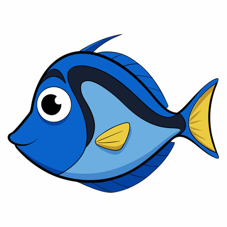 Blue Tang fish isolated flat vector illustration on white backgroundのイラスト素材