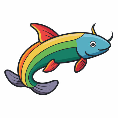 Catfish fish isolated flat vector illustration on white backgroundのイラスト素材