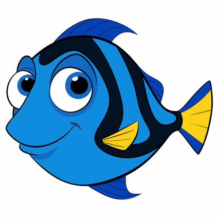 Blue Tang fish isolated flat vector illustration on white backgroundのイラスト素材