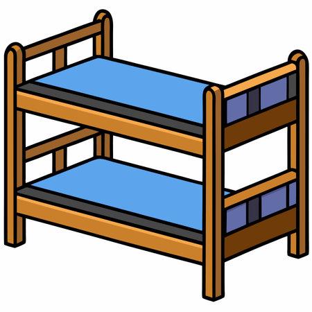 Illustration of a wooden bunk bed isolated on a white background.のイラスト素材